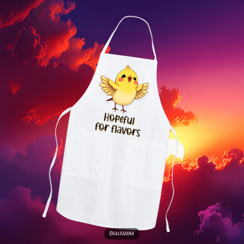 Funny Dickcissel Bird Apron: A cheerful dickcissel bird with spread wings looking joyfully upwards, adding fun to cooking.
