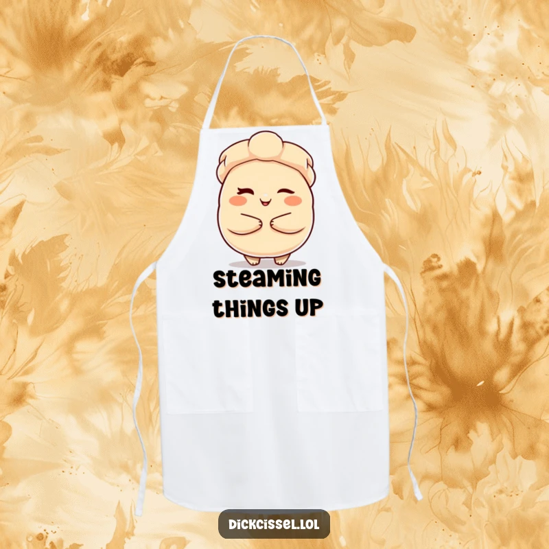 Funny Apron showcasing a winking dumpling character offering a warm embrace, perfect for adding cute and comforting humor to cooking.