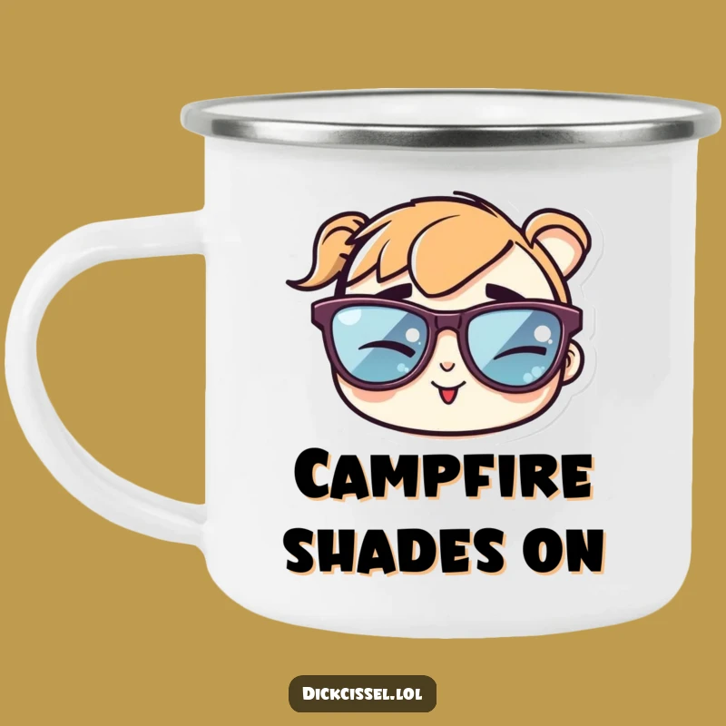 Funny Sunglasses Sticker Camping Mug: Sip in Style Under the Stars