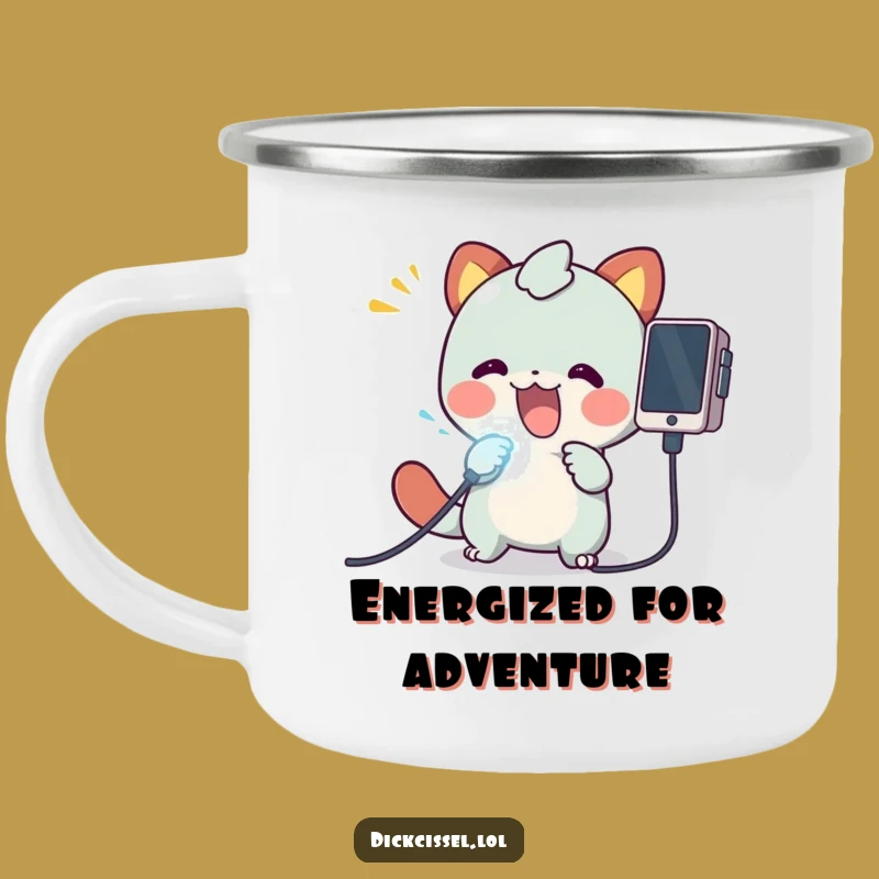 Funny Tech Campfire Mug: Creature Plugging Glowing Cable - Outdoor Geek Fuel!