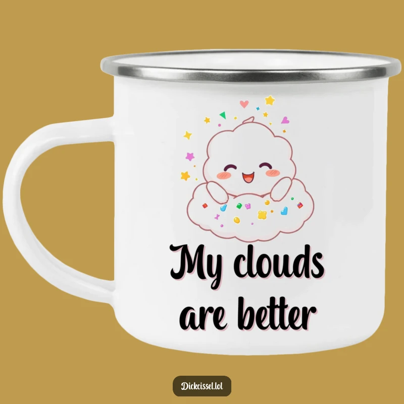 Funny Cloud Raining Stickers Camping Mug: Adventure with Joyful Vibes