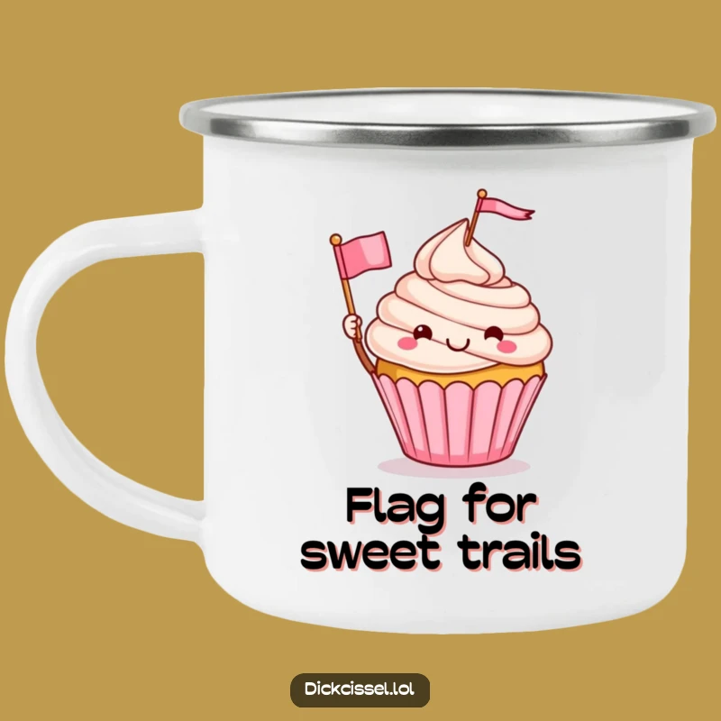 Funny Cupcake Waving Flag Camping Mug: Adventure Fuel with a Sweet Smile, Perfect Funny Gift