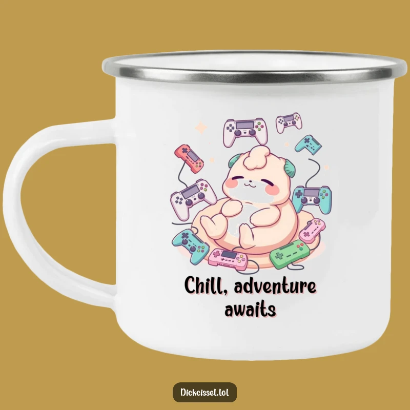 Funny Gamer Camp Mug: Creature Lounging with Controllers - Chill Outdoor Fun!