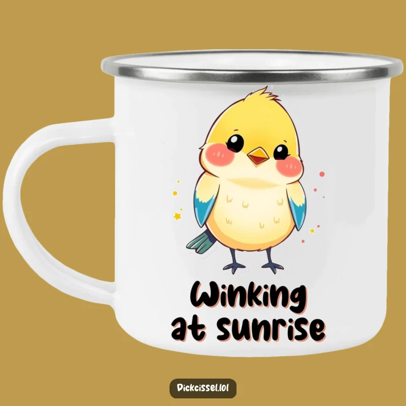 Funny Winking Dickcissel Camping Mug: Durable Colorful Cup, Perfect Outdoor Funny Gift