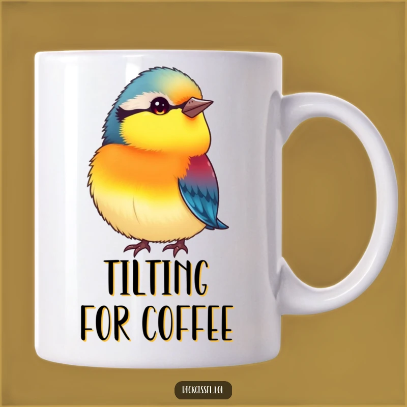 Funny Curious Plump Bird Mug: Vibrant Songbird Head Tilt Gift, Humorous Gift