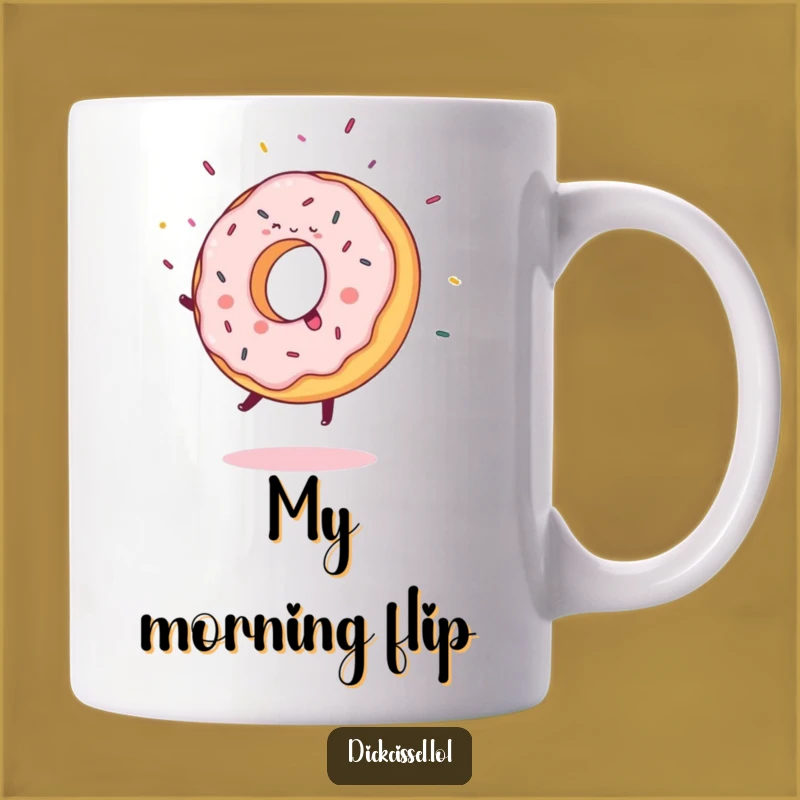 Funny Donut Cartwheel Mug: Joyful Sprinkles Flying, Perfect Funny Treat Gift