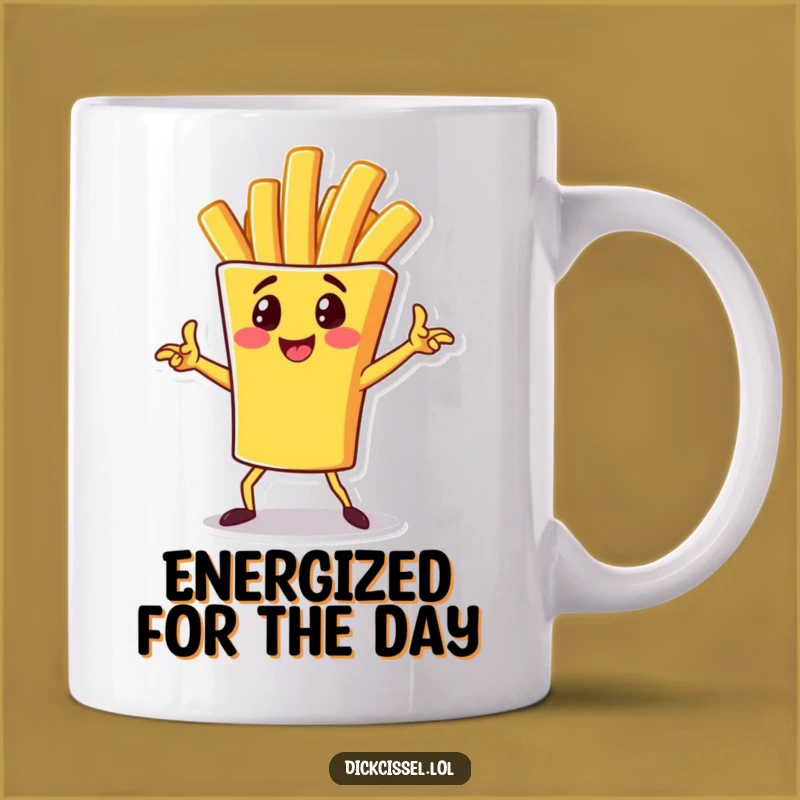 Funny French Fry Pose Mug: Cheerful Spud Action, Perfect Funny Gift