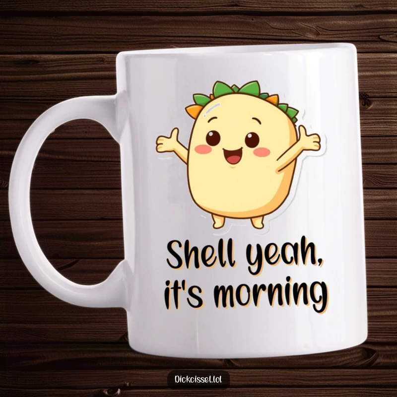 Funny smiling taco mug, character with outstretched arms inviting exploration and flavor adventures. A cheerful and welcoming design.
