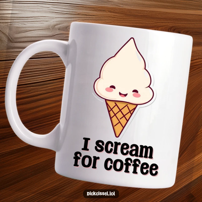 Funny ice cream cone mug, smiling happily and offering another cone, for sweet moments.