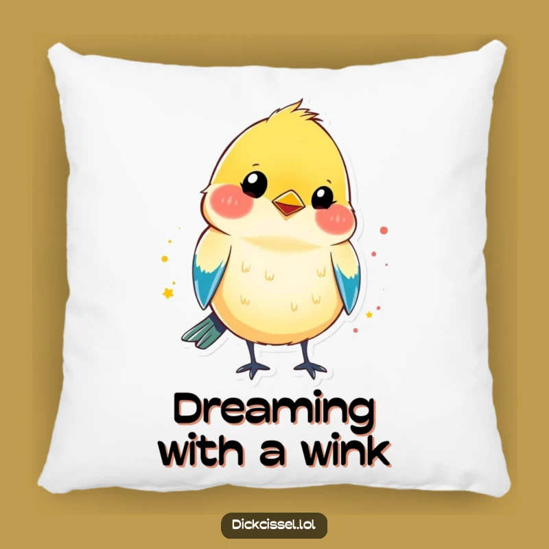 Funny Winking Dickcissel Pillow: Soft Colorful Cushion, Cozy Playful Funny Gift