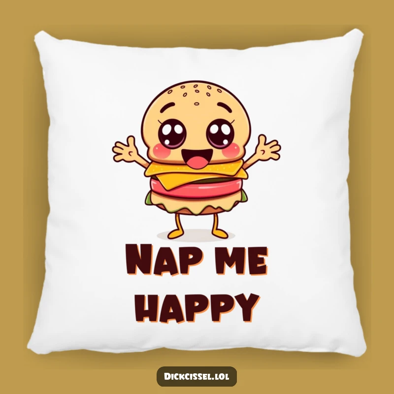 Funny Burger Googly Eyes Pillow - Happy Character Cozy Gift