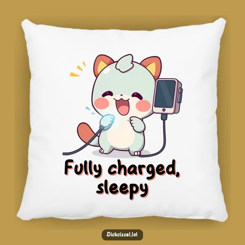 Funny Tech Comfort Pillow: Creature Plugging Glowing Cable - Cozy Gamer Accent!