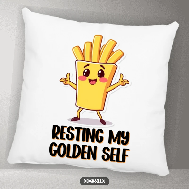 Funny Pillow featuring a cheerful french fry character in a dynamic pose, providing soft comfort with a dose of playful humor.