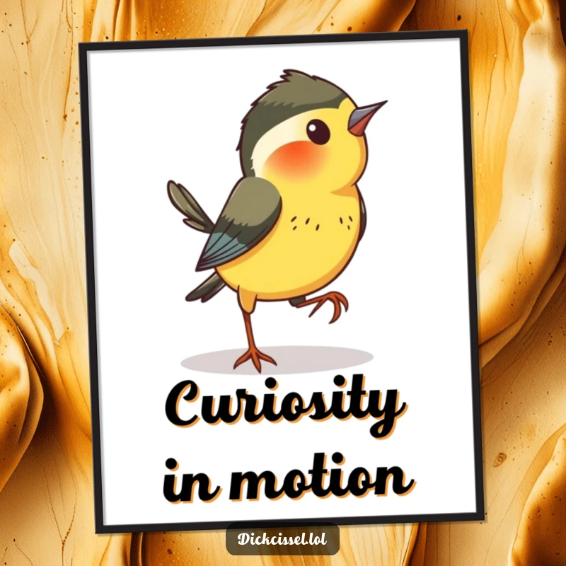 Funny Dickcissel Bird Digital Art Print: A dickcissel bird hopping sideways with playful curiosity, perfect for instant wall decor.