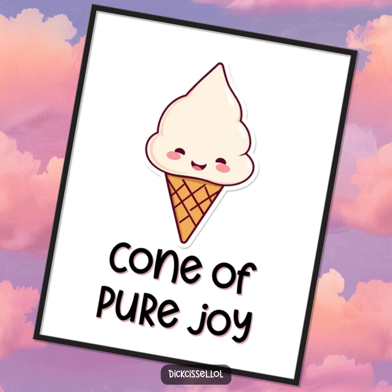 Funny ice cream cone digital art print of a smiling cone offering another cone, full of sweetness.
