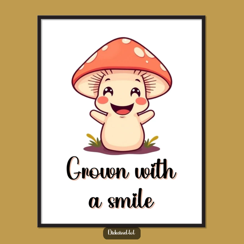 Funny Mushroom Grin Digital Art - Instant Woodland Decor Gift