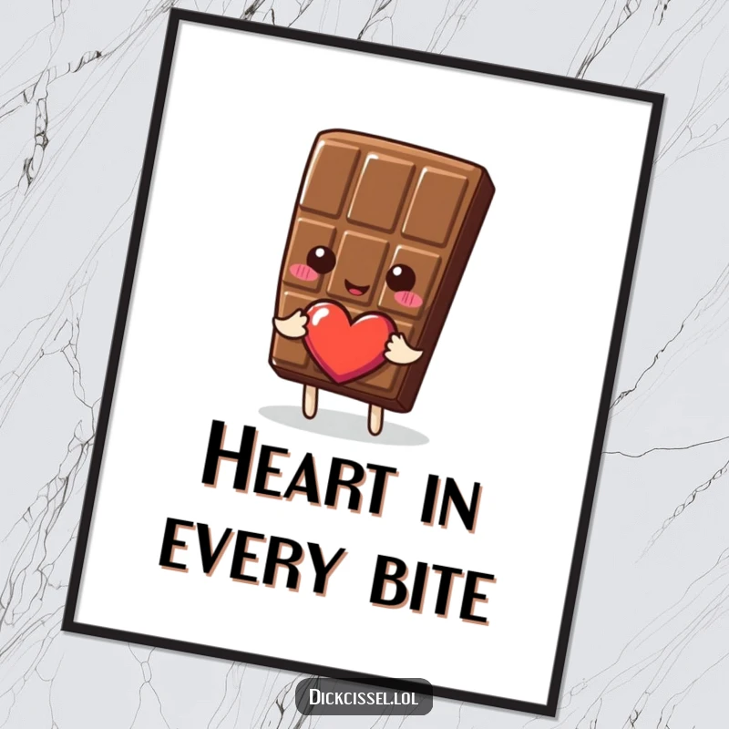 Funny Digital Art Print of a delightful chocolate bar presenting a heart, creating a sweet, affectionate, and loving visual.