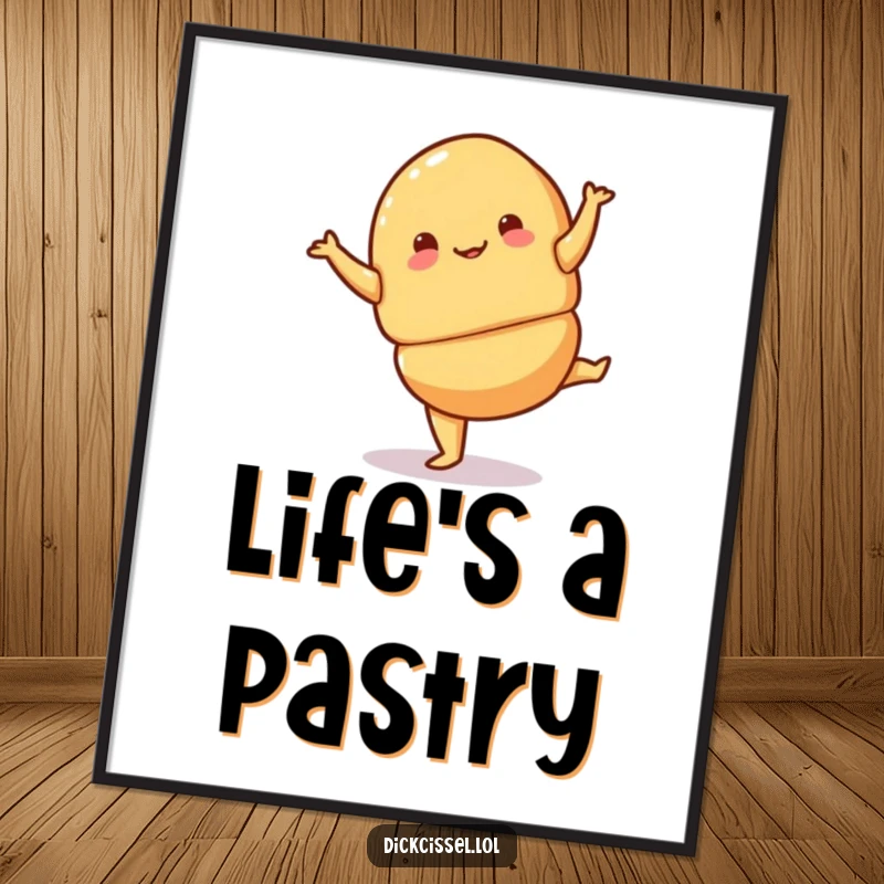 Funny croissant pirouette digital art print of a playful croissant performing a jaunty pirouette, full of whimsical charm.