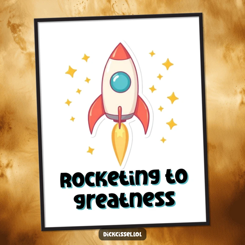 Funny rocket digital art print of a rocket blasting off with a trail of stars, full of energy.