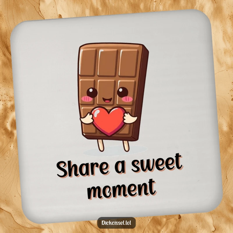 Funny Drink Coasters featuring a loving chocolate piece offering a heart, perfect for adding sweetness and protection to your table.