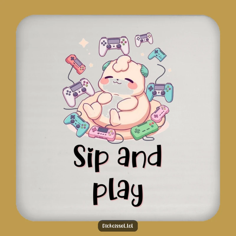 Funny Gamer Coaster: Creature Lounging with Controllers - Protect Surfaces Hilariously!