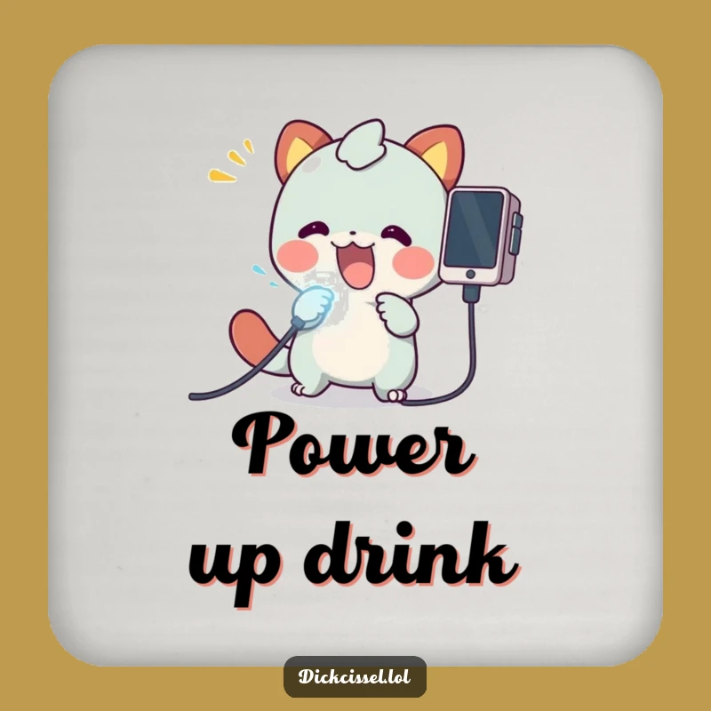 Funny Tech Coaster: Creature Plugging Glowing Cable - Protect Surfaces Hilariously!