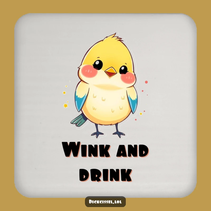 Funny Winking Dickcissel Coaster: Colorful Protector, Unique Playful Funny Gift