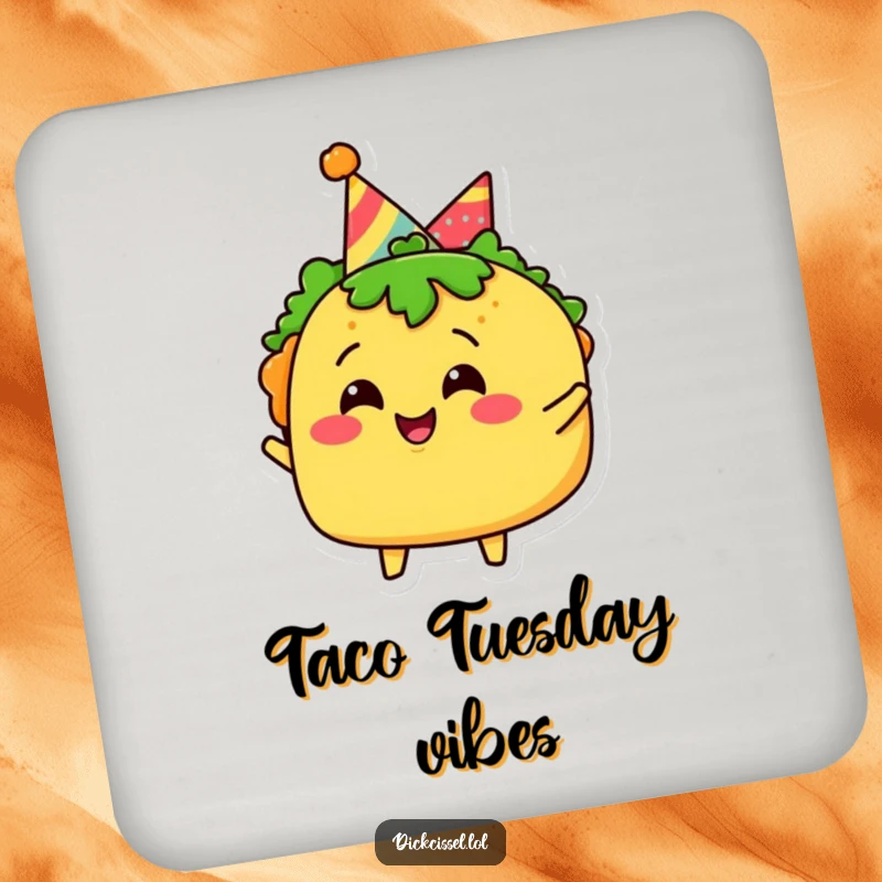 Funny taco character coasters with a party hat, celebrating joyfully, adding festive charm.