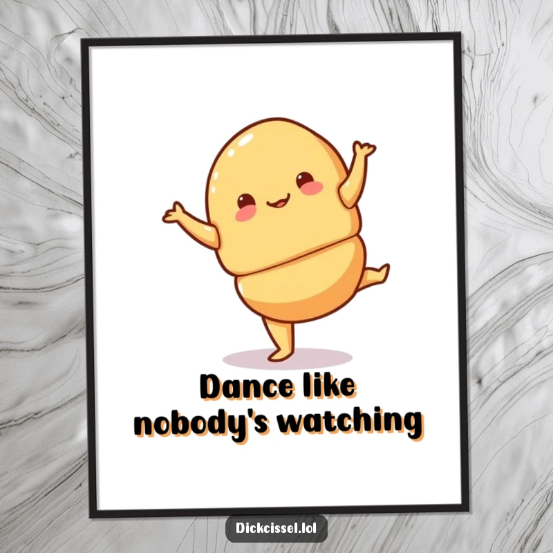 Funny croissant pirouette poster depicting a playful croissant performing a jaunty pirouette, full of whimsical charm and movement.