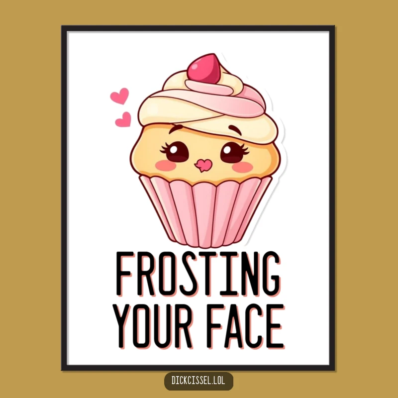 Funny Cupcake Kiss Poster: Playful Frosting Smooch Print, Ideal Funny Gift