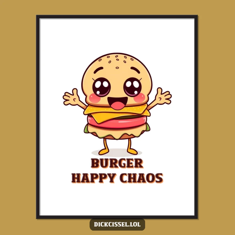 Funny Burger Googly Eyes Poster - Happy Character Art for Fun Decor