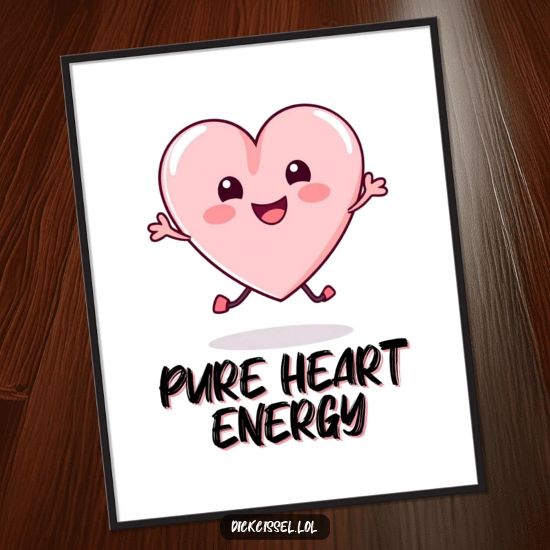 Funny Poster art of a happy candy heart performing an energetic, joyful bounce, creating a cheerful and uplifting visual.