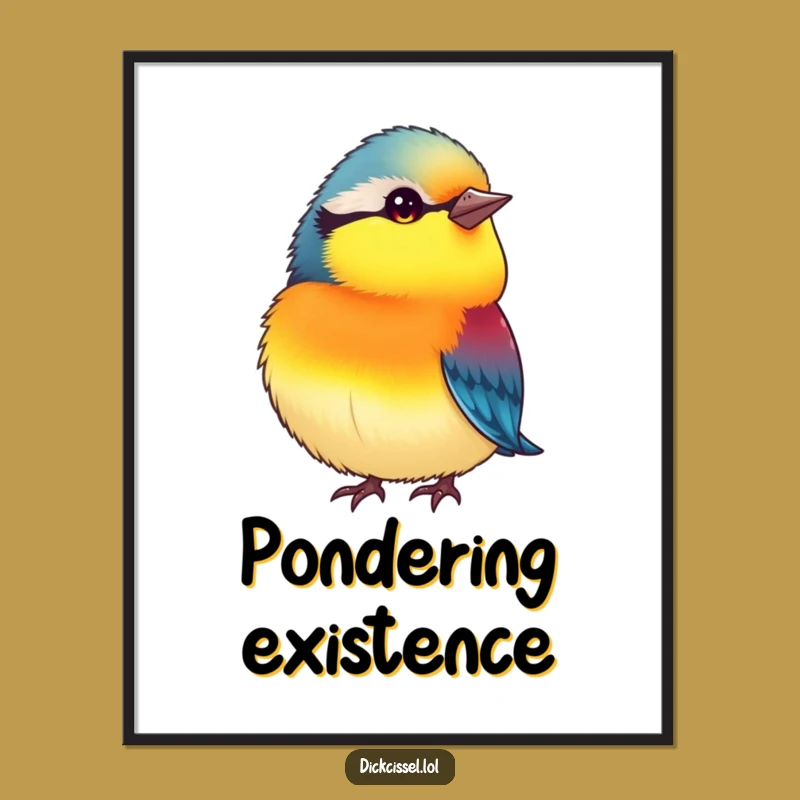 Funny Curious Plump Bird Poster: Vibrant Head Tilt Art, Humorous Decor Gift