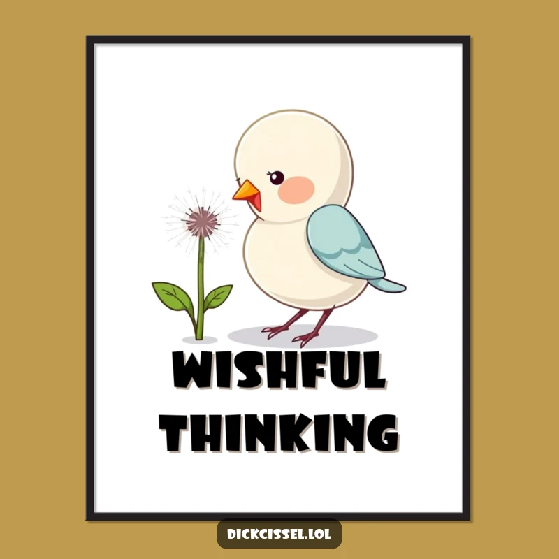 Funny Dandelion Bird Poster: Adorable Pecking Bird Art for Wall Decor