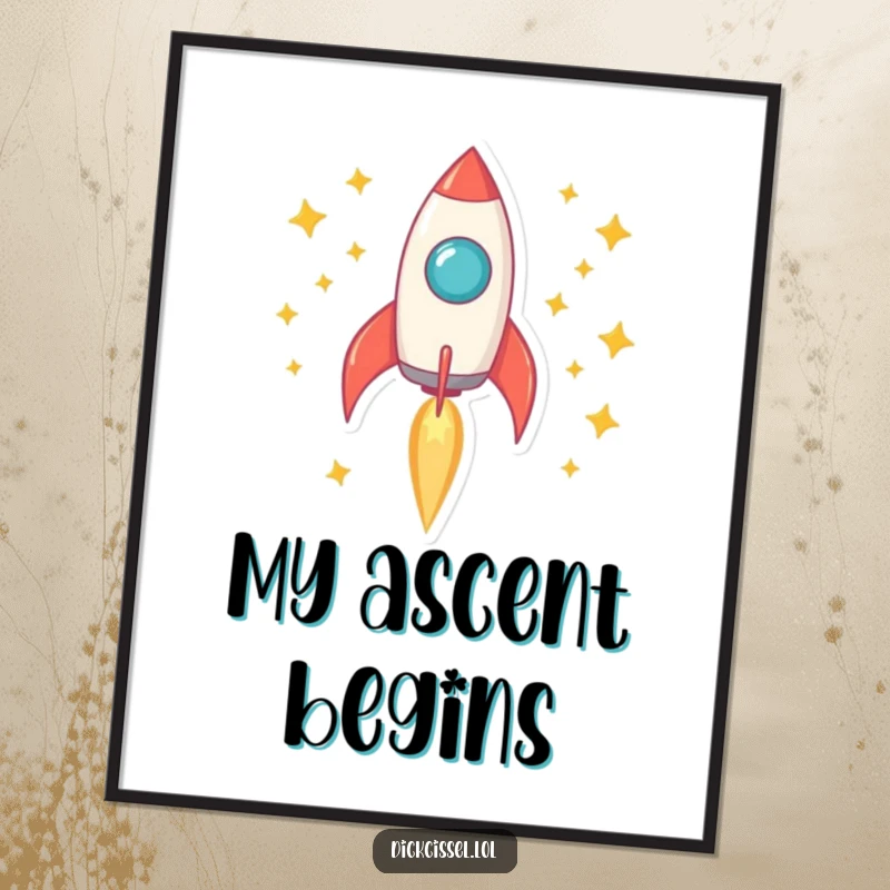 Funny rocket poster depicting a rocket blasting off with a spectacular trail of stars, evoking wonder.