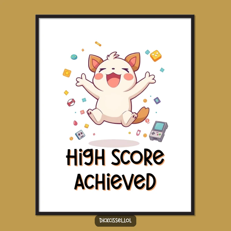 Funny Gamer Creature Poster: Victory Art, Gaming Decor Gift