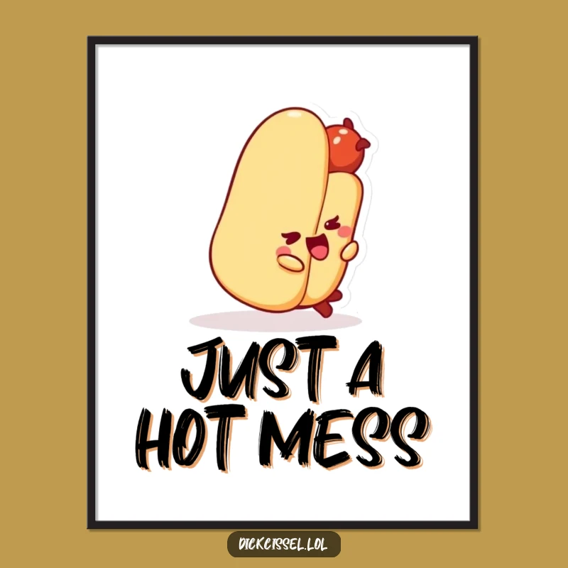 Funny Hot Dog Tripping Poster: Hilarious Cartoon Wall Art for Instant Cheer