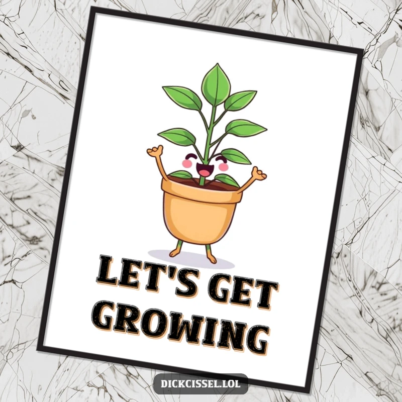 Funny potted plant character in a joyful dance pose, adding a whimsical and cheerful touch to wall decor.