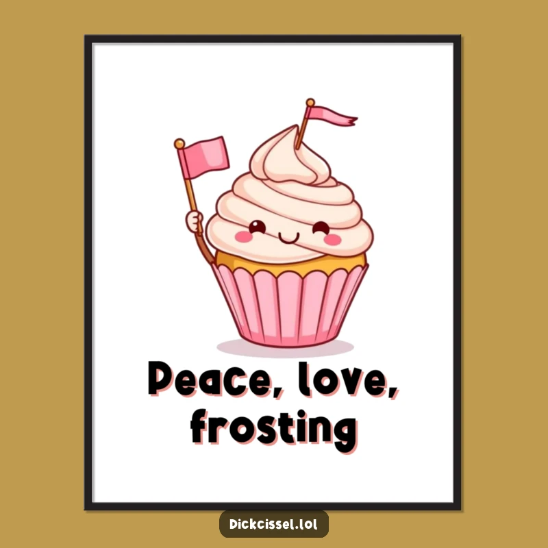 Funny Cupcake Waving Flag Poster: Adorable Wall Art for a Cheerful Home, Great Funny Gift