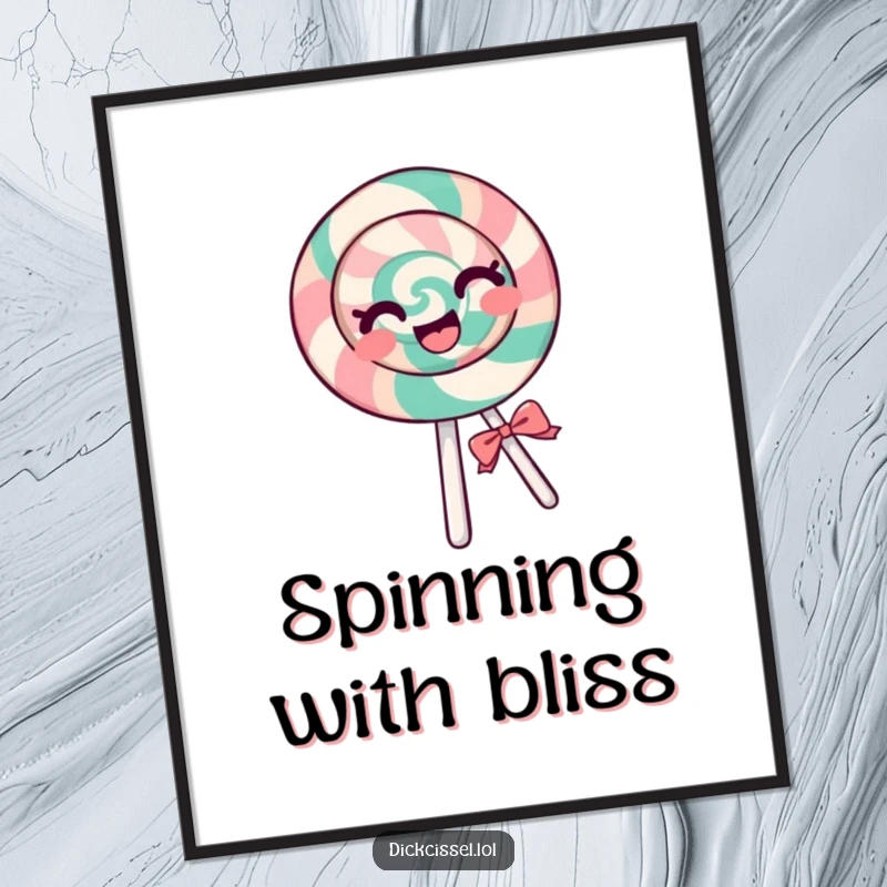 Funny lollipop poster showing a cheerful lollipop in a rapid spin, radiating pure glee and capturing the essence of uninhibited joy.
