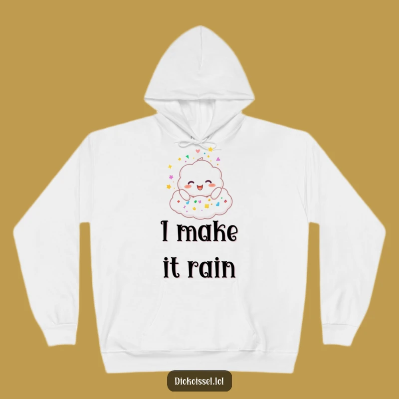 Cozy Funny Cloud Raining Stickers Hoodie: Warmth and Joyful Sticker Vibes