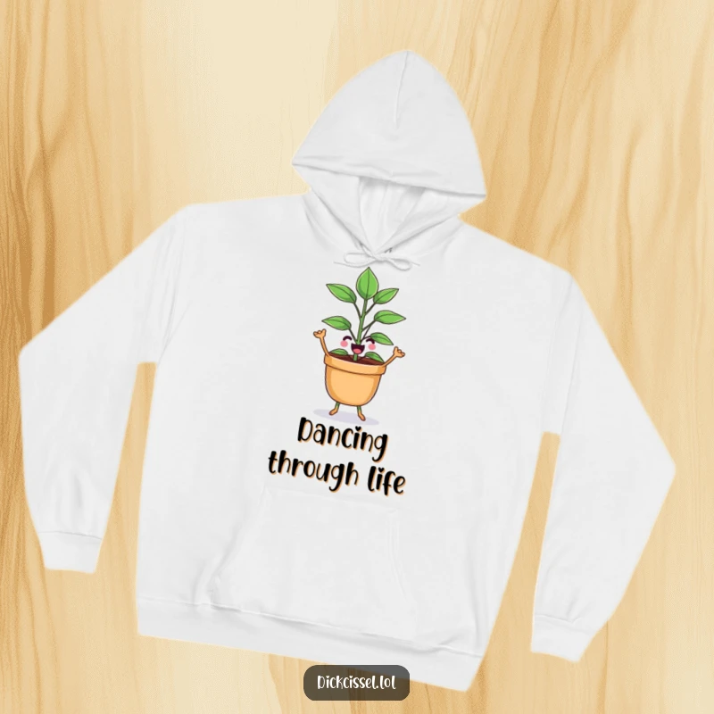 Cozy funny potted plant character engaged in a joyful dance, perfect for staying warm and cheerful.