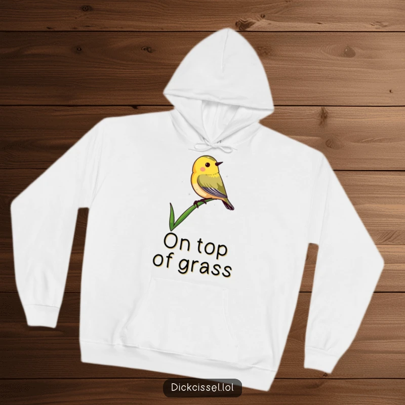 Funny hoodie featuring a dickcissel bird shape elegantly perched atop the fine point of a blade of grass.