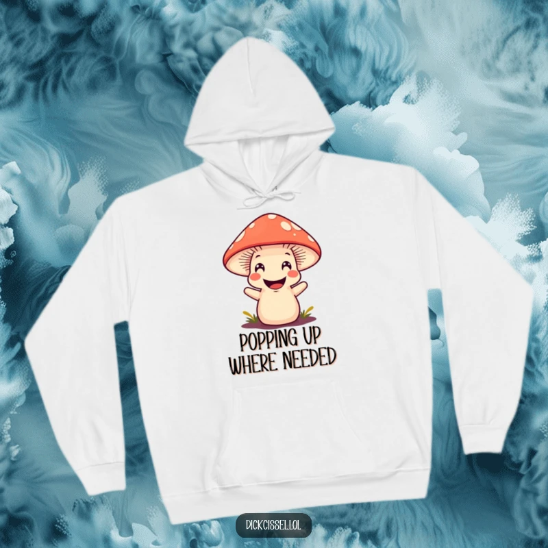 Cozy funny mushroom character with a cheerful grin, popping up to bring warmth and woodland vibes.