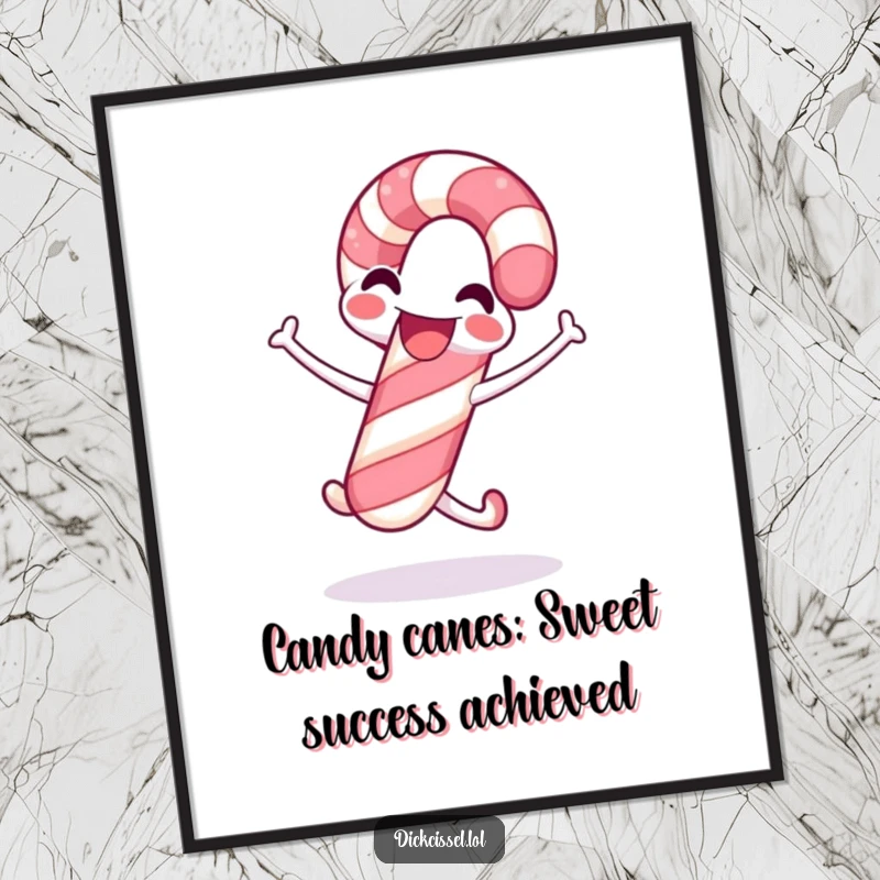 Funny Free Printable Wall Art: A festive candy cane does a joyful jump, adding cheer to any room.