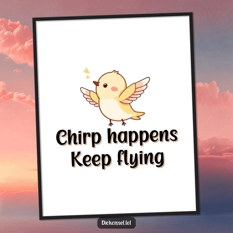 Funny Free Printable Wall Art featuring a tiny bird chirping happily, wings outstretched, bringing cheerful vibes to any room.
