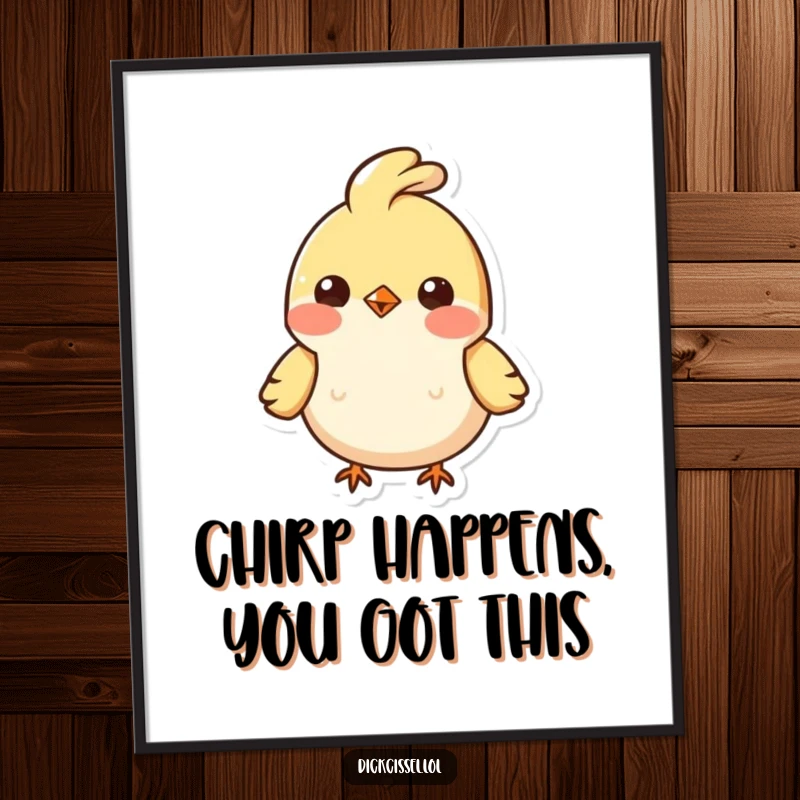 Funny Free Printable Wall Art depicting a small, cheerful bird character with a prominent, bobbing feather tuft, bringing smiles.