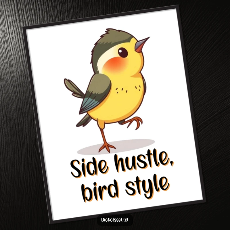 Funny Free Printable Dickcissel Wall Art: A bird hopping playfully sideways with curious energy, adding quirky charm to decor.