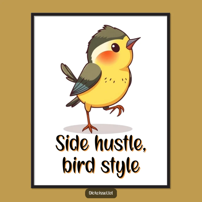 Free Printable Dickcissel Art: Playful Bird Hopping Sideways, Downloadable Quirky Decor