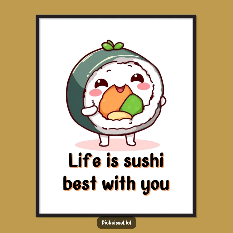 Free Printable Wall Art: Funny Sushi Roll Offering a Bite - Quirky Decor